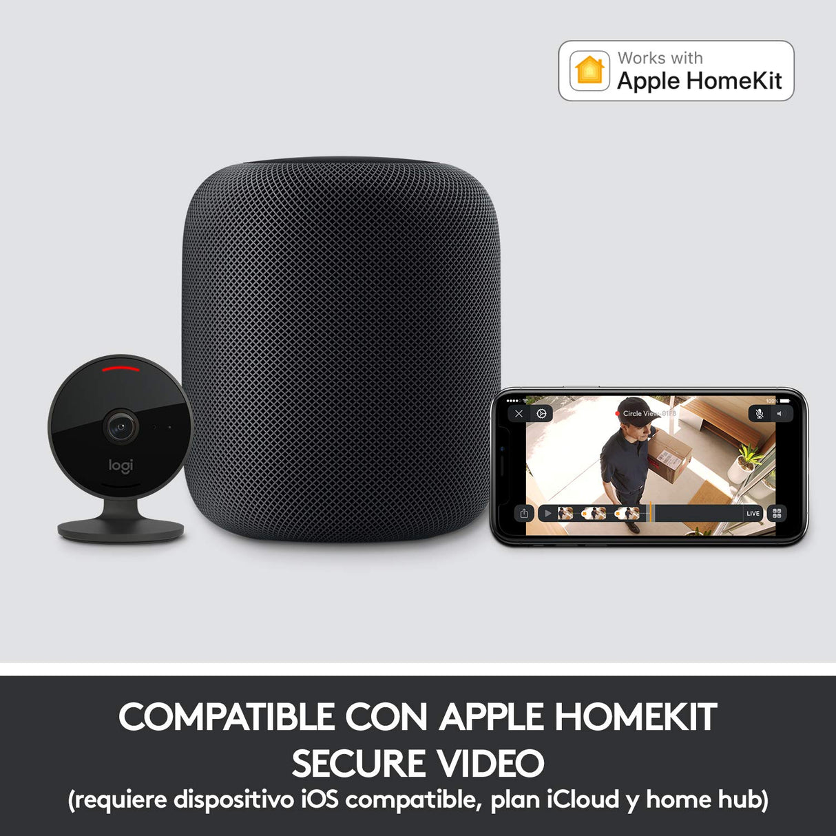 Logitech Circle View Cámara de seguridad doméstica con cable resistente a la intemperie, angular de 180°, HD 1080p, visión nocturna, audio de dos vías, con cifrado y Apple HomeKit Secure Video - Negro