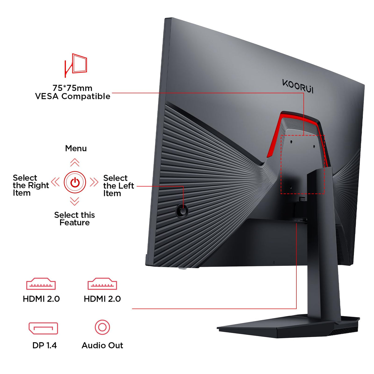 KOORUI G2411P Monitor 24 Pulgadas Gaming Full HD Fast IPS, 200Hz, 1080P, MPRT 1ms, 90% DCI-P3, HDR400, VESA, Adaptive Sync, Inclinación, Eye Care, 2xHDMI 2.0, DP 1.4