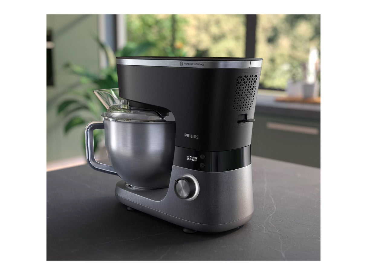 Philips 7000 Series Robot de Cocina - 5,5 Litros, 1000 Vatios, 8 Ajustes de Velocidad, Tecnología ProKnead, Recetas, Temporizador Inteligente LED, Ganchos para Masa, Batidor y Batidora (HR7962/01)