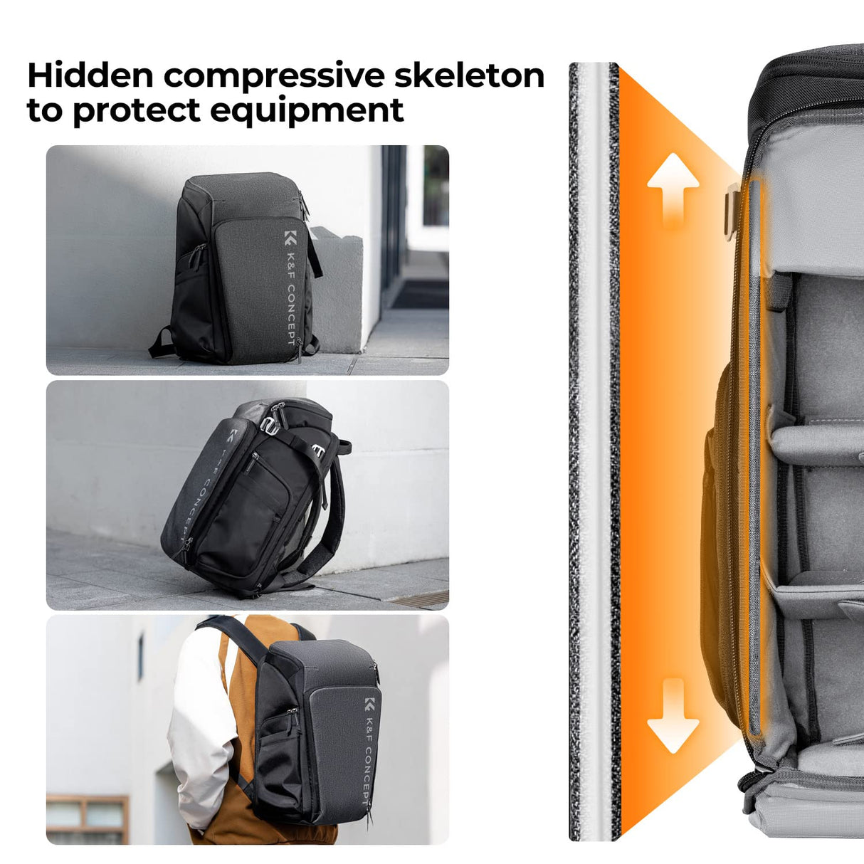 K&F Concept Mochila Cámara Profesional, Bolsa Fotógrafos Cámara Impermeable de Gran Capacidad para Camera Reflex Digital DSLR, Adecuado para viajes al aire libre senderismo fotografía Gris