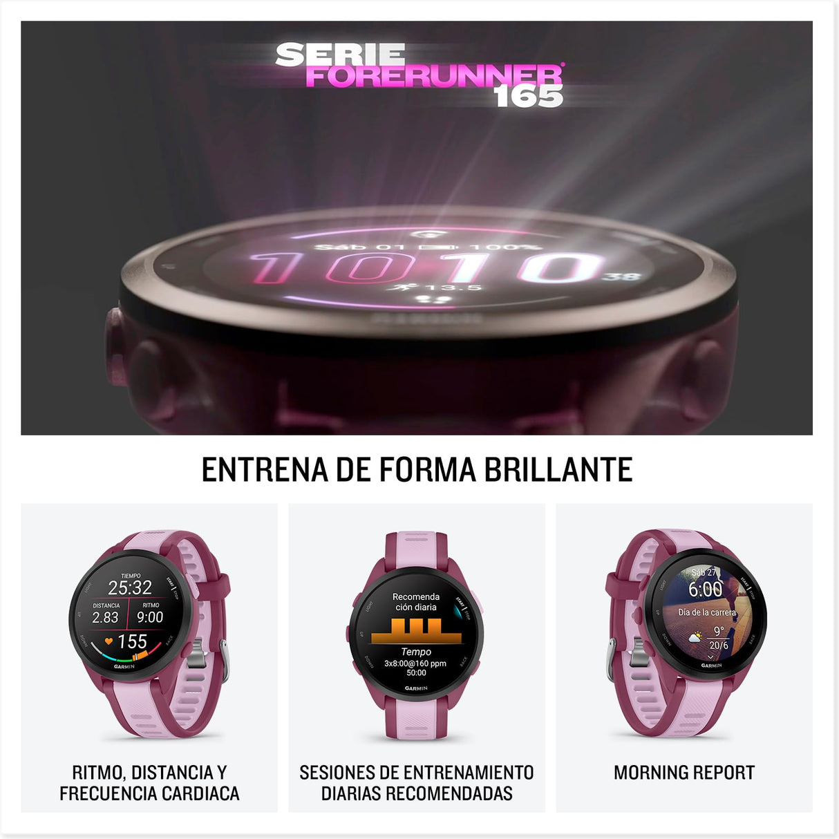 Garmin Forerunner 165 Music, Reloj Inteligente para Correr con GPS, Pantalla Táctil AMOLED, Métricas Optimizadas, Planes de Entrenamiento, Pay, Autonomía de 11 Días, Blanco