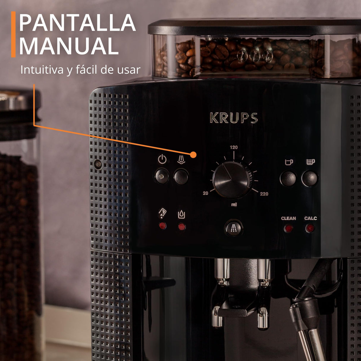 Krups Roma EA810870 - Cafetera superautomática, molinillo cónico de metal, con selección e intensidad de café, Boquilla vapor, 2 boquillas, incluye kit limpieza