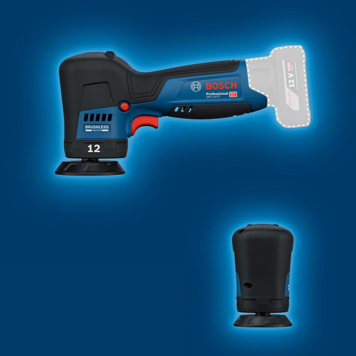 Bosch Professional 12V System pulidora a batería GPX 12V-77 (incl. plato de caucho montado con cierre por contacto de 77 mm, plato de espuma de corte y pulido de 77 mm)