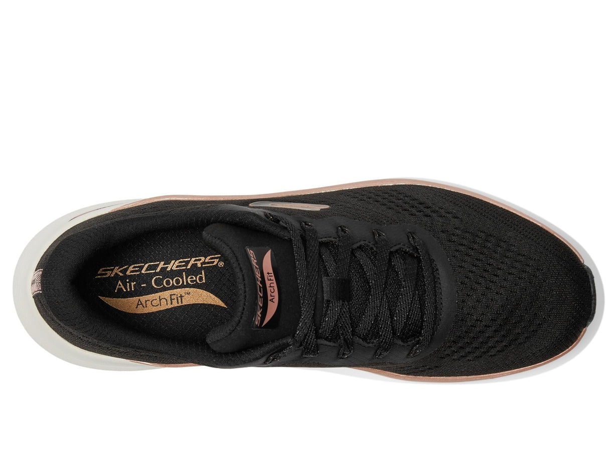 Skechers Arch Fit 2.0 Glow The Distance, Zapatillas Mujer, Black Mesh/Rose Gold Trim, 38.5 EU