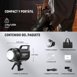 NEEWER 300W RGB Luz Video LED App/2.4G Control 17 Efecto 2500-7500K 36000lux/1m COB Iluminación Salida Continua CRI95+/TLCI97+ 4 Curvas de Atenuación Foco Bowens Mount para Estudio Fotográfico,FS300C