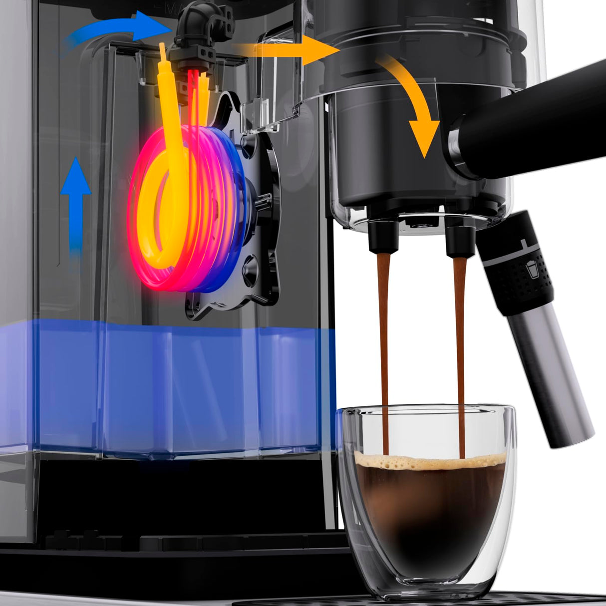 WMF Lono - Cafetera expreso con 2 portafiltros, 1350 W, para 1-2 tazas de espresso, 15 bares, reposavasos, espumador de leche, cuchara prensadora de café, acero inoxidable mate