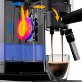 WMF Lono - Cafetera expreso con 2 portafiltros, 1350 W, para 1-2 tazas de espresso, 15 bares, reposavasos, espumador de leche, cuchara prensadora de café, acero inoxidable mate