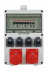 EHMANN Distribuidor de pared profesional, entrada M32 para cable, con disyuntores, Made in Germany, 6 salidas (1 x CEE 32 A / 1 x CEE 16 A / 4 x 230 V~), K2, BGI-GUV-I608
