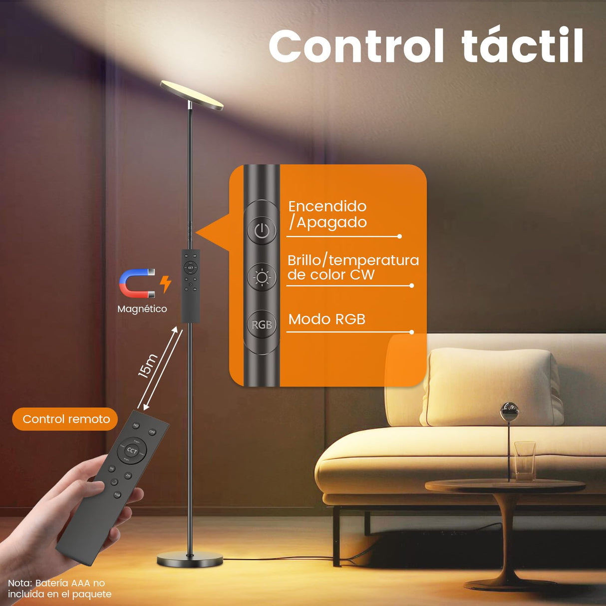 YICAIZI Lámpara de Pie LED Regulable de 42W, Lamparas de Pie Para Salon Superbrillante de 4000 LM Para Sala de Estar Con Luz de Lectura, Ajuste de temperatura de color y brillo (36W RGB)