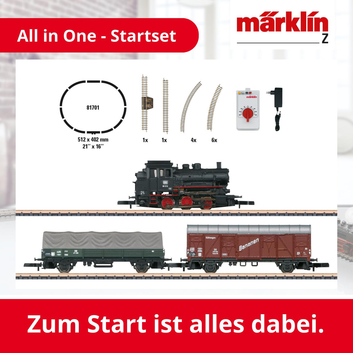 Märklin- Einsteiger Startpackung Lokomotive, Wagen, Gleise, Steuerung Kit de Lanzamiento de Pista maqueta, Talla única, Color z, 18 x 1.2 x 1.8 cm (81701)