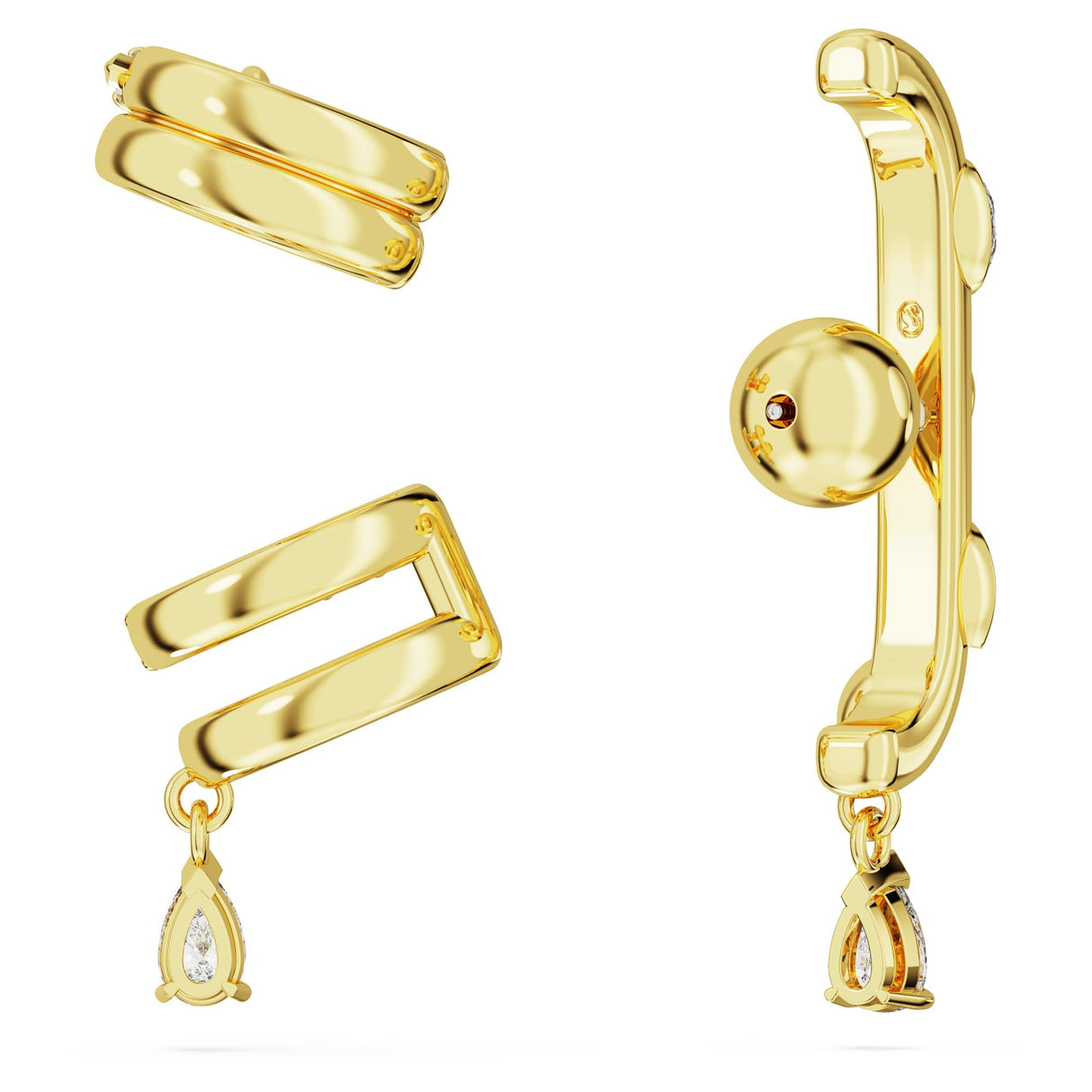 Swarovski Conjunto de 3 Pendientes Ear Cuff Dextera, Tallas Mixtas, Cristales Blancos, Baño Tono Oro