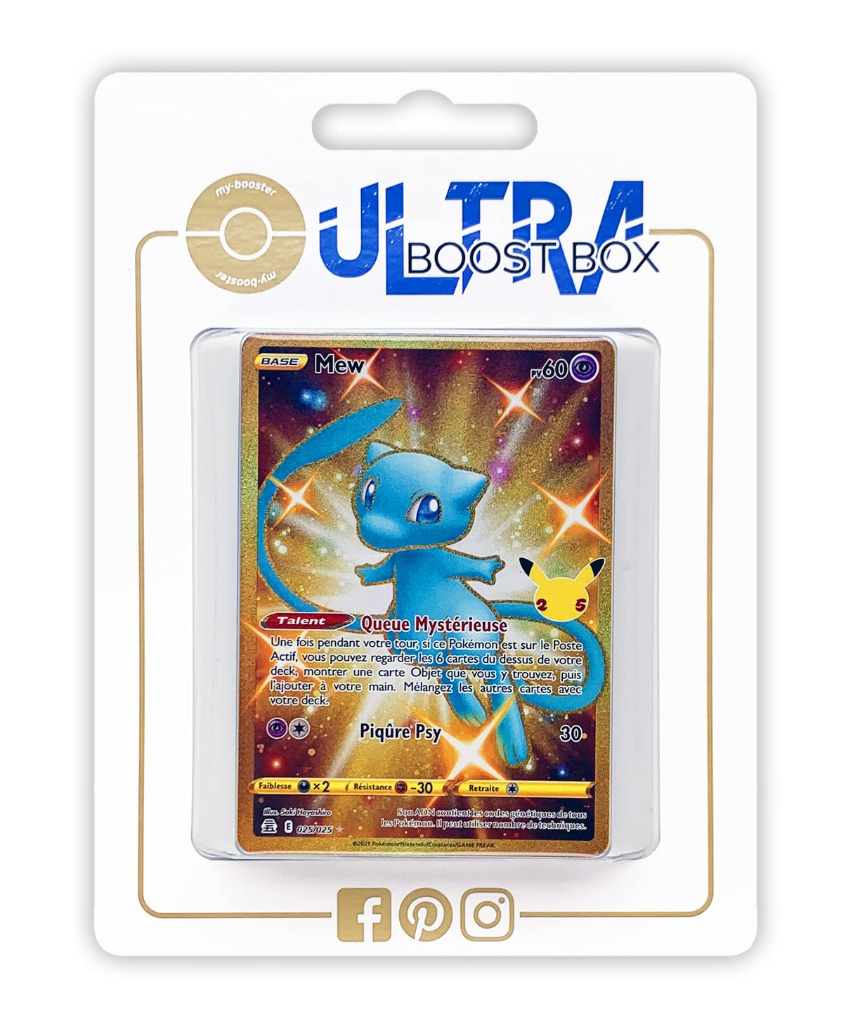 Mew 025/025 Oro - Ultraboost X Epée et Bouclier - Célébrations - 25 ANS - Box de 10 Cartas Pokémon Francés