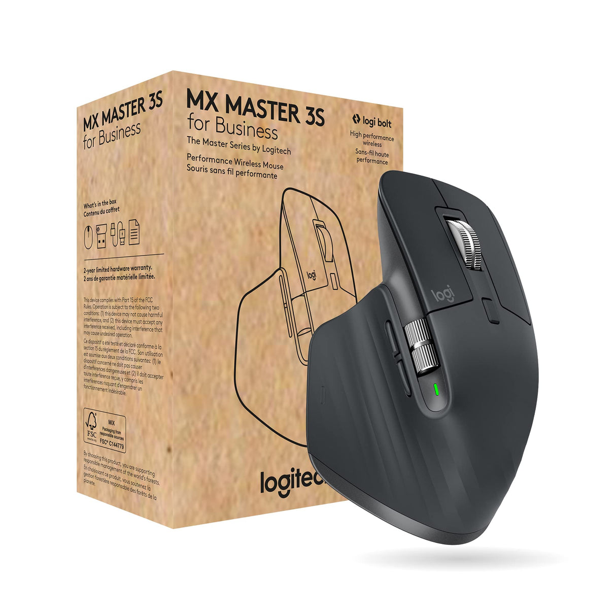 Logitech MX Master 3S para empresas, ratón inalámbrico con clics suaves, 8K DPI, receptor USB Logi Bolt seguro, BT, carga USB-C, Desplazamiento MagSpeed, Windows/Mac/Chrome/Linux - Gris