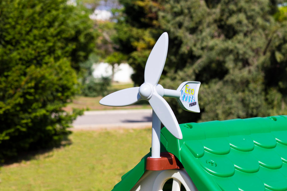 FEBER - Casa Eco House, Versión Previa, Casita de Jardín Educativa con Juegos Ecológicos, Jardinera Urbana, 2 Papeleras, Molino, para niños y niñas Amantes de la Naturaleza,2 años, Famosa (800013004)