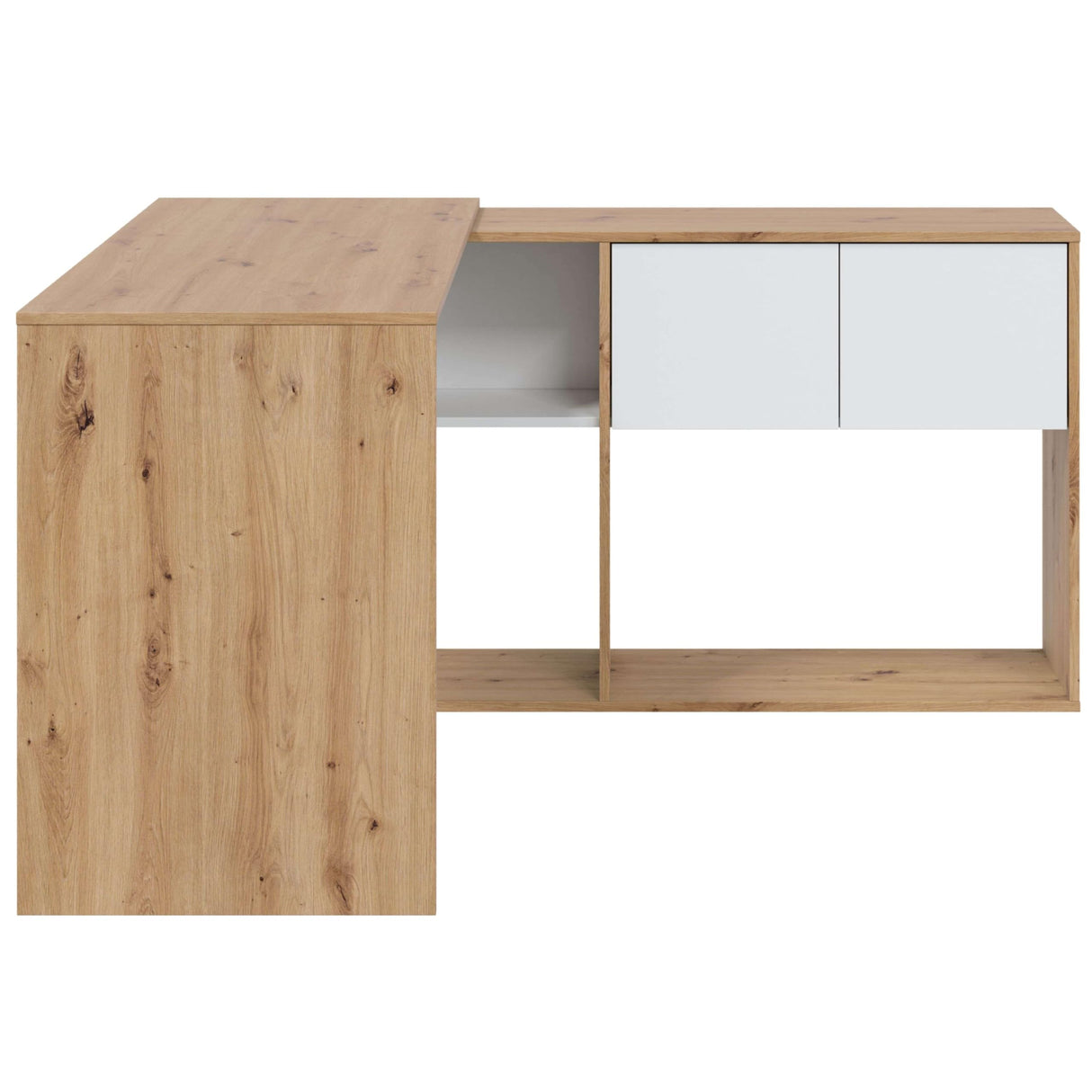 Habitdesign Mesa-Estantería Reversible de 3 Posiciones, Escritorio, Librería, Sistema de Almacenaje, Modelo Duo, Acabado en Color Roble Nodi y Blanco Artik