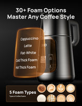 Dreo Espumador de Leche Todo en Uno, Creador de Espuma Automático para Microespuma de Nivel de Arte en Latte y Café Caliente/Frío, Calentador de Leche Eléctrico de 27oz/800ml con más de 30 Bebidas