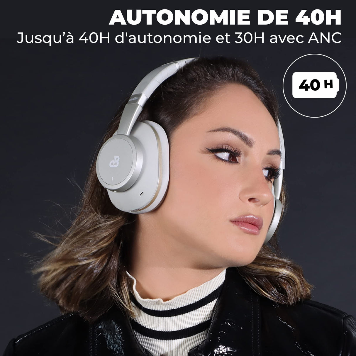 DeeBee dB-Pulse, Auriculares Bluetooth con Cancelación Activa de Ruido, 40mm, 40 Horas de Batería, Negro