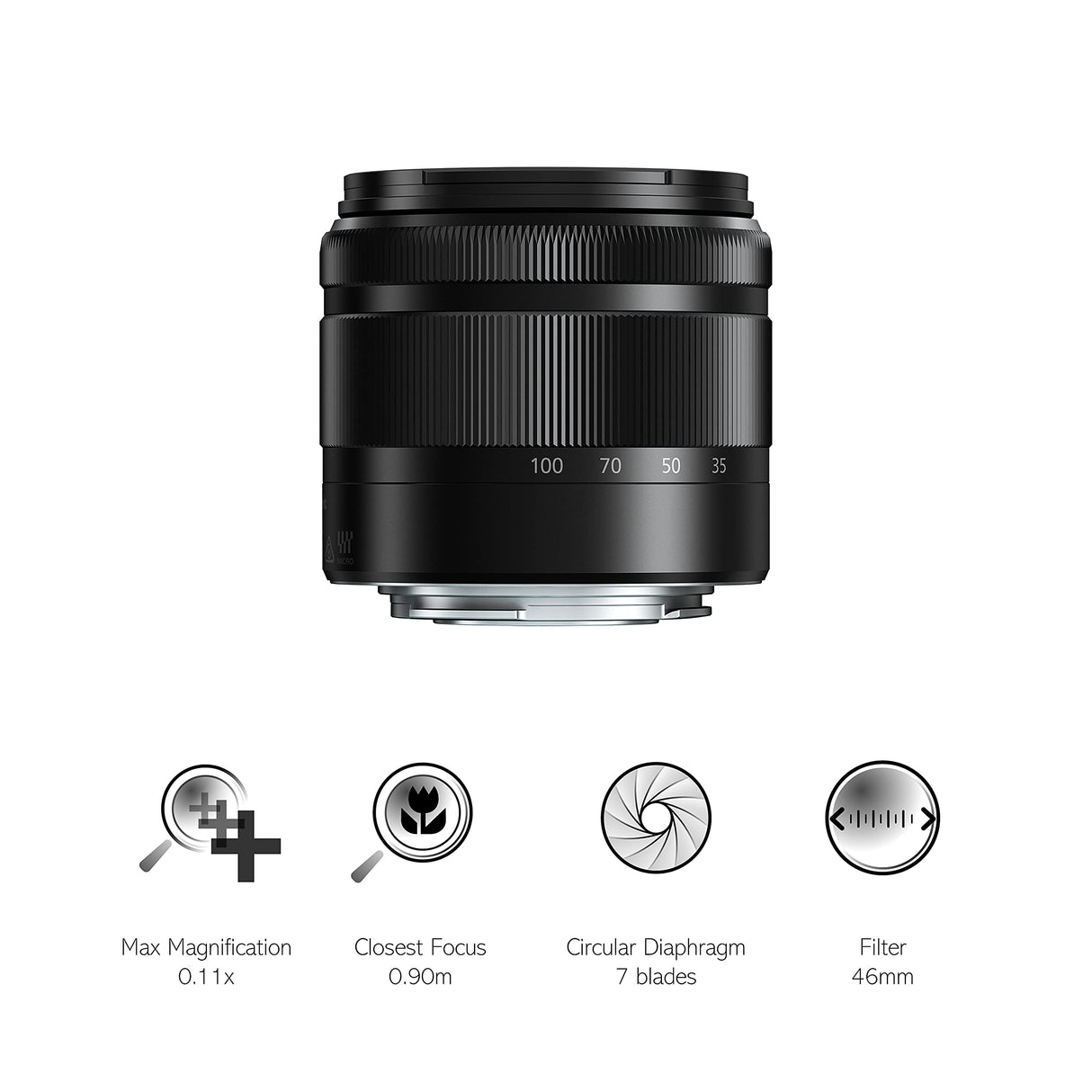 Panasonic LUMIX H-FS35100 - Objetivo Tele Zoom para cámaras de montura M4/3 (Focal 35-100 mm, F4-F5.6, tamaño filtro 46 mm, MEGA O.I.S), negro