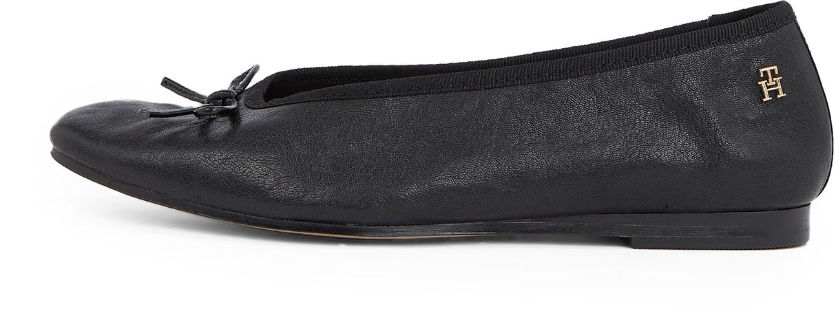 Tommy Hilfiger Bailarinas Mujer Soft Leather con Lazo, Negro (Black), 38