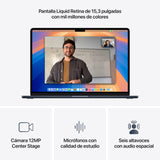 Apple 2025 MacBook Air de 15 Pulgadas con Chip M4: diseñado para Apple Intelligence, Pantalla Liquid Retina de 15,3 Pulgadas, 16 GB de Memoria unificada, 256 GB SSD, Teclado español; Medianoche