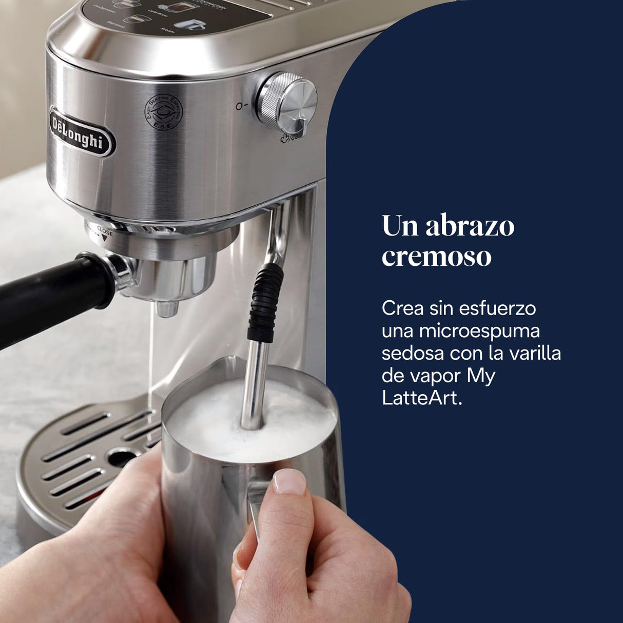 De'Longhi Dedica Duo EC890.M, Máquina Café Barista con Bomba, Espresso y Cold Brew, Máquina Café Manual con Varilla Vapor LatteArt, 15cm Ancho, 2 Espresso, Pantalla Táctil, Taza hasta 13 cm, Metal