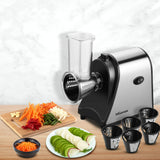 Meykey Cortador Eléctrico de Frutas y Verduras de Acero Inoxidable, 250 W, 5 Cuchillas Cónicas