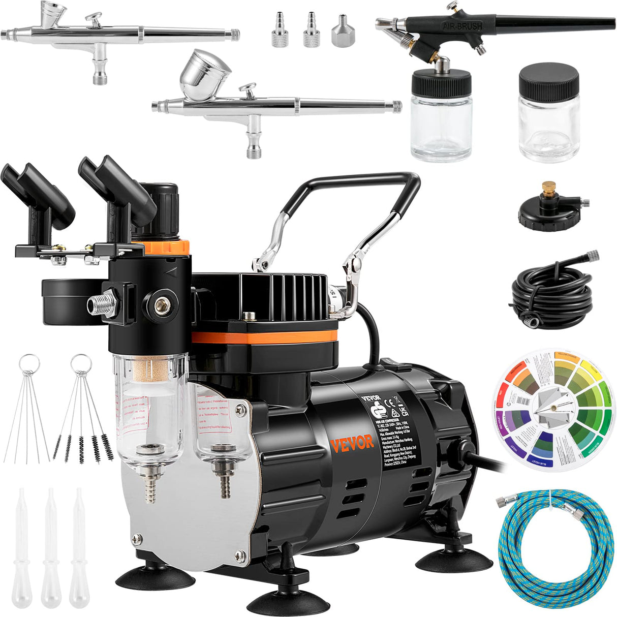 VEVOR Kit de Aerógrafo 120 W Kit Aerógrafo con Compresor 37 x 17 x 32 cm Kit de Aerografía Portátil con Mayor Presión, Excelente Compatibilidad y Certificado Alimentario FDA, Ampliamente Utilizado
