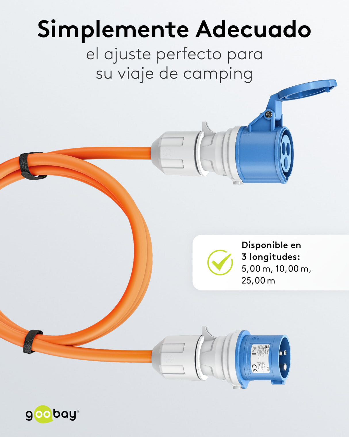 goobay Cable alargador CEE para Caravana, 25m, Enchufe CEE a Toma CEE, Toma CEE con Tapa de Cierre, IP44, Cable de Camping, autocarava y Caravana, 76230