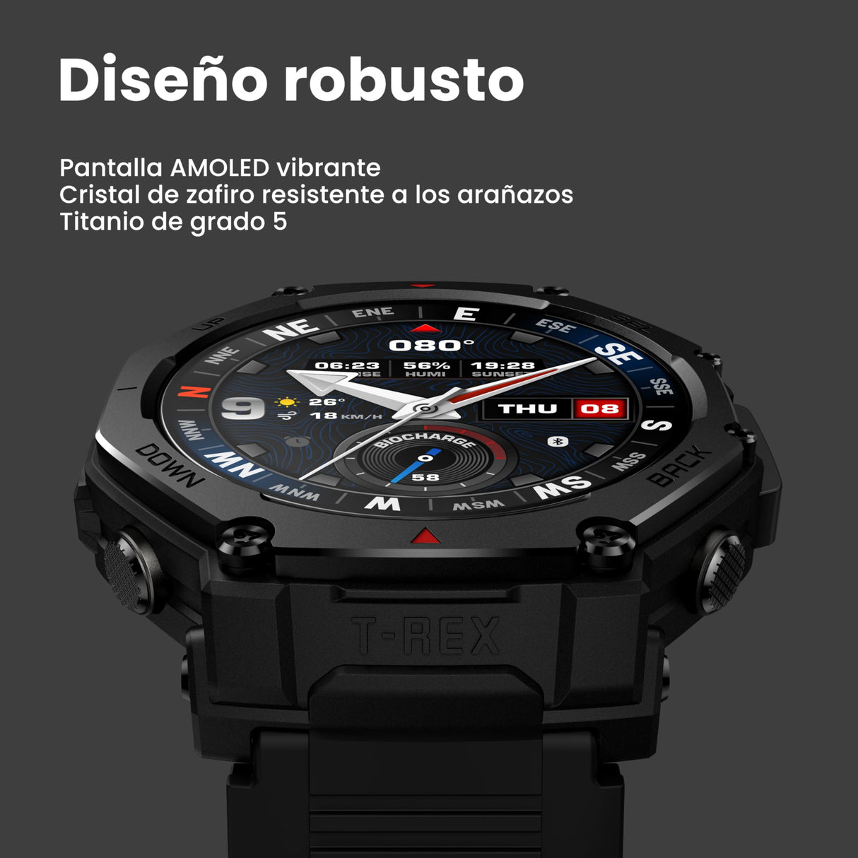 Amazfit T-Rex 3 Pro Reloj Inteligente Outdoor 48 mm, Pantalla AMOLED de Zafiro, Bisel de Titanio, GPS de Banda Dual, Mapas Sin Conexión, Linterna Incorporada, 25 Días de Batería, para Android iPhone