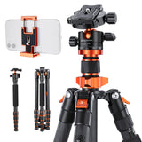 K&F CONCEPT Trípode Cámara Carbono 172CM Trípode Ligero Fotografía Professional de Viaje 360° Rótula de Bola y Placa de Liberación para Cámara DSLR (1.32KG)
