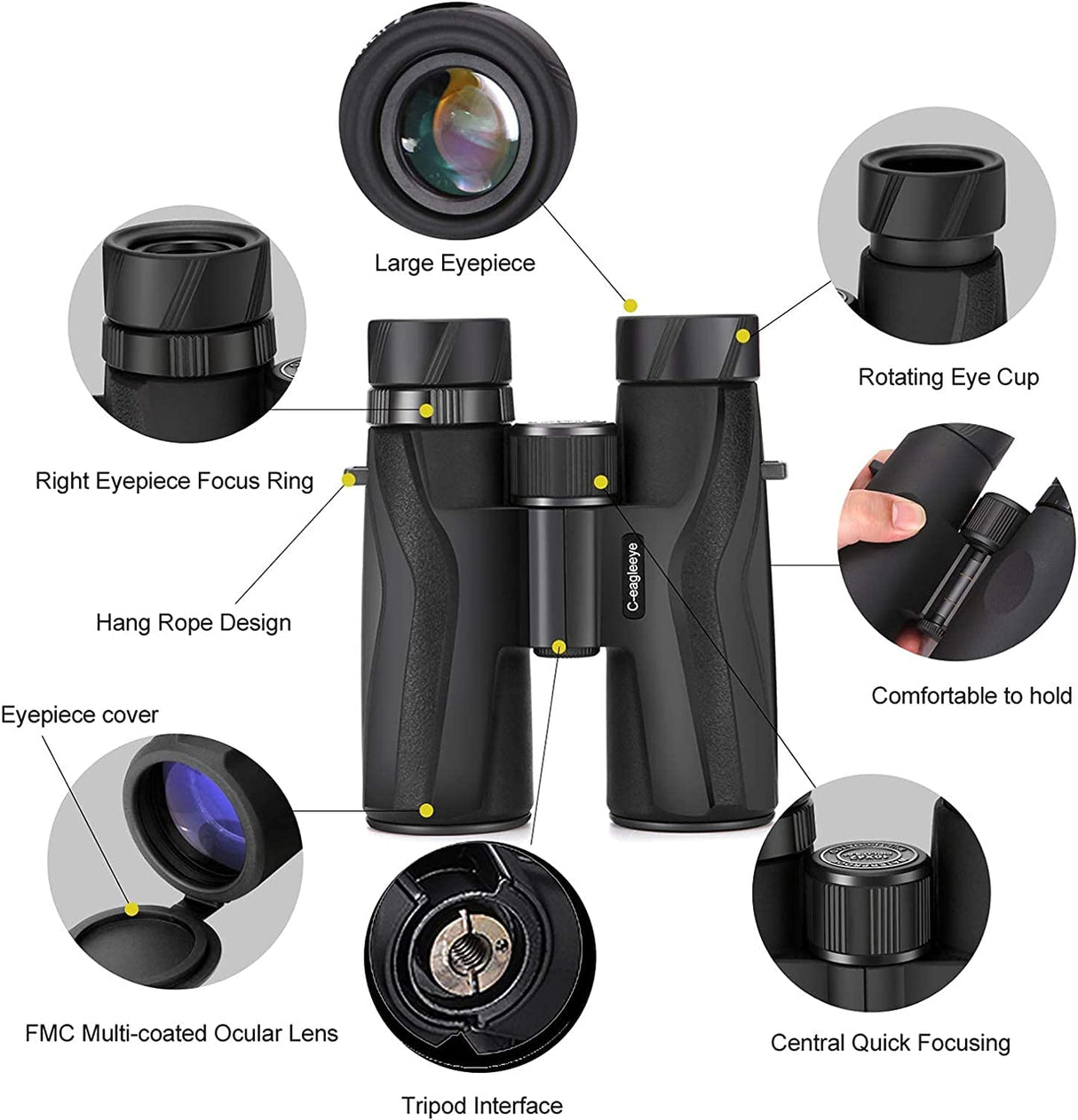 C-eagleeye Prismáticos HD para adultos y niños (12 x 32), IPx7, profesionales, resistentes al agua y a la niebla, ligeros, compactos y pequeños, para caza, senderismo, observación de aves, conciertos,