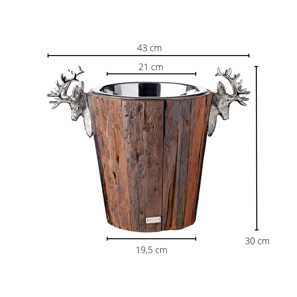 EDZARD Enfriador de Botellas Milwaukee, Altura 29 cm, Madera, con inserción de Acero Inoxidable, Asas con diseño de Cabeza de Ciervo, Enfriador de champán, Enfriador de Vino