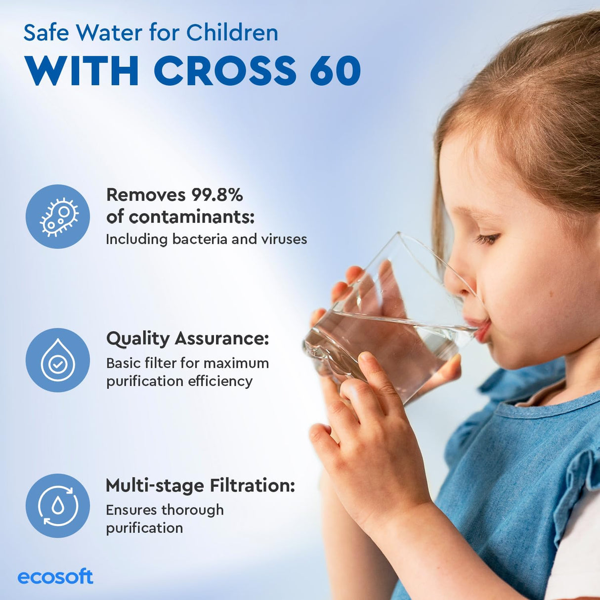 Ecosoft CROSS 60 Ósmosis Inversa Compacto | Flujo Directo de 1 L/min | Tecnología Ecológica de Ahorro de Agua | Pantalla Inteligente | Sustitución de Cartuchos DIY