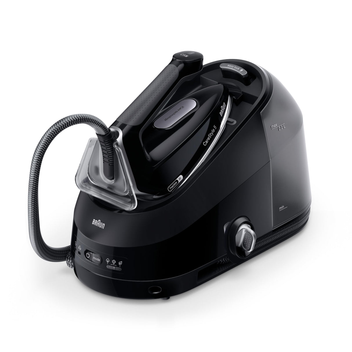 Braun CareStyle 5 IS5249BK, Plancha de Vapor con Tecnología FreeGlide 3D, 150 g/min de Vapor, Calentamiento Rápido, iCareMode, Planchado Vertical, Anti Goteo, Tanque Agua Desmontable 2L, 2400W, Negro