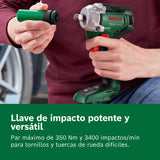 Bosch llave de impacto a batería UniversalImpactDrive 18V-350 (apriete potente y fijación en la obra; par de apriete máx.: 350 Nm; adaptador hexagonal; set de tuercas; sin batería)