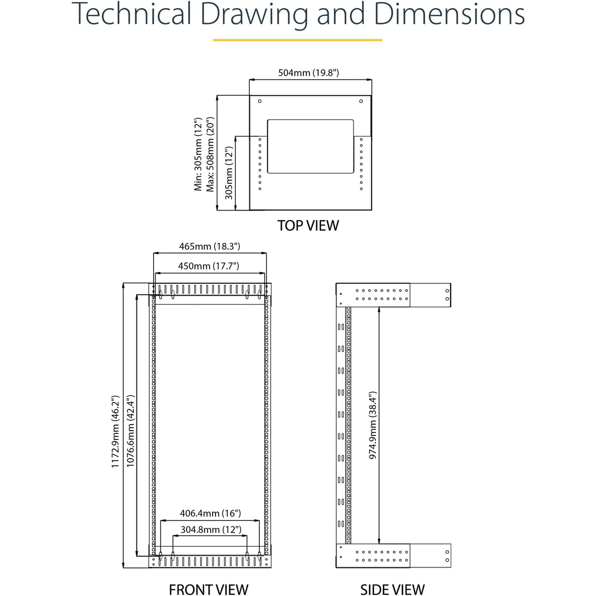 StarTech.com Rack de Servidores de 24U de Pared - de 19 Pulgadas - de Profundidad Ajustable - para Equipo de Redes - AV - de Servicio Pesado (RACK-24U-20-WALL-OA)