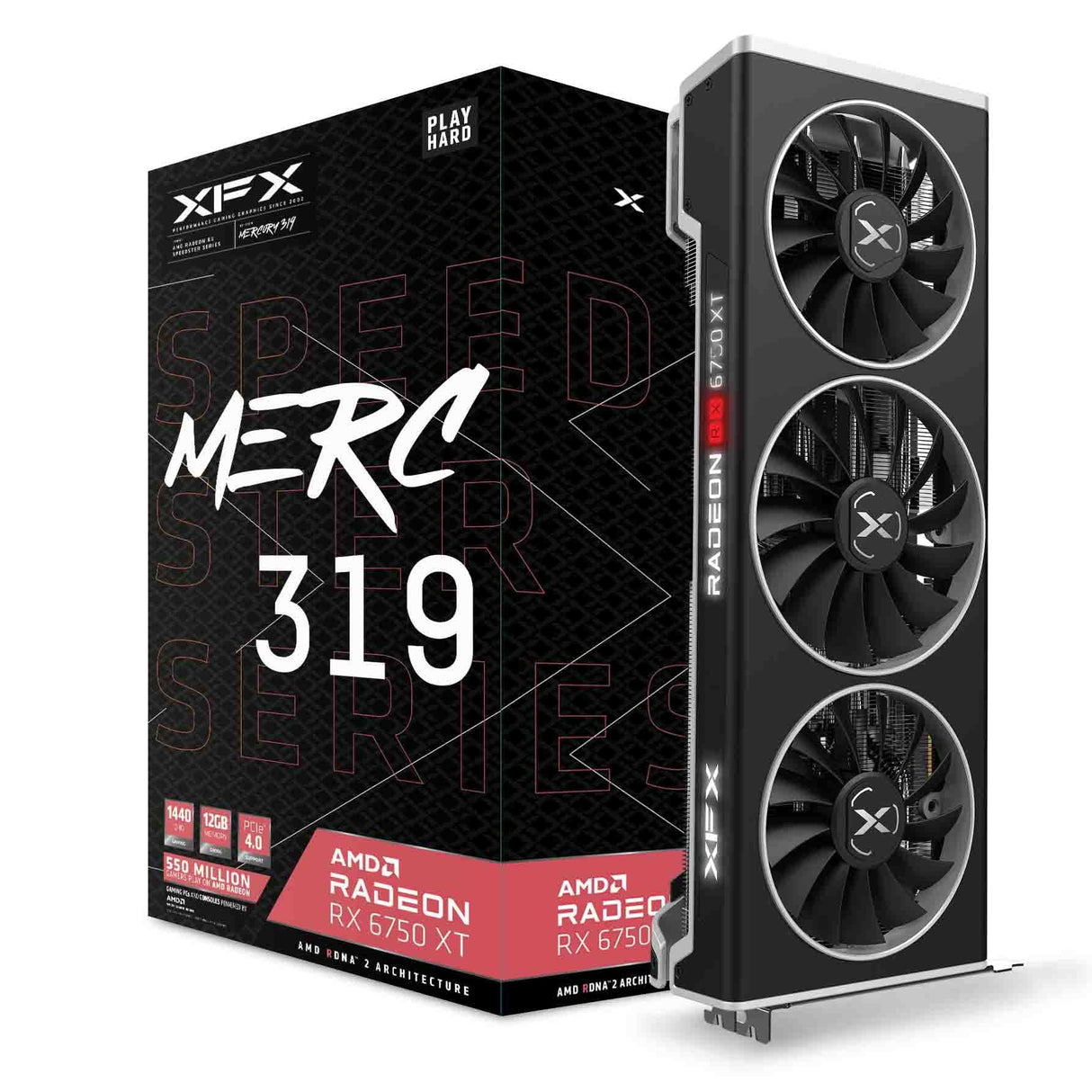 XFX Speedster MERC319 Radeon RX 6750XT Black Gaming Tarjeta gráfica con 12GB GDDR6 HDMI 3xDP, AMD RDNA™ 2 (RX-675XYTBDP)