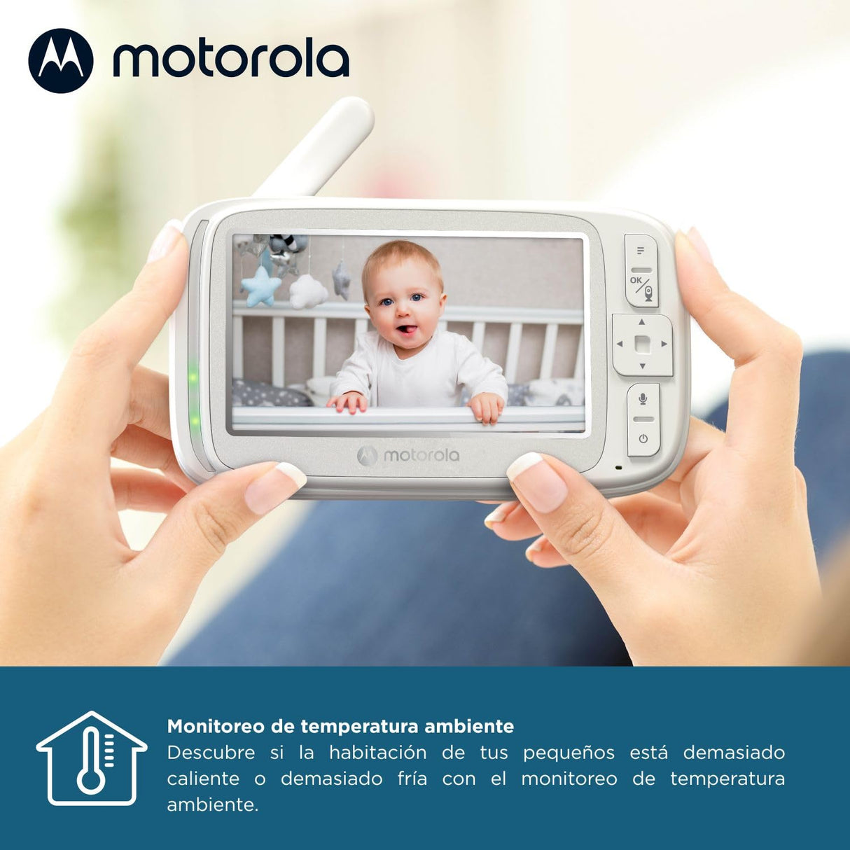 Motorola Nursery VM75 Camara Vigilancia Bebe - Vigilabebes con Unidad de Padres de 5 Pulgadas - Cámara de Bebé con Visión Nocturna, Zoom Digital, Comunicación Bidireccional y Canciones de Cuna