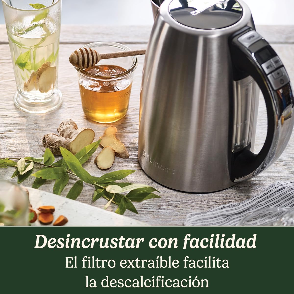 Cuisinart Hervidor eléctrico con jarra Multi-Temp | Ebullición rápida, 3KW | Sin cable | 1,7L de capacidad | Temperatura ajustable | Filtro antical lavable y extraíble | Acero inoxidable