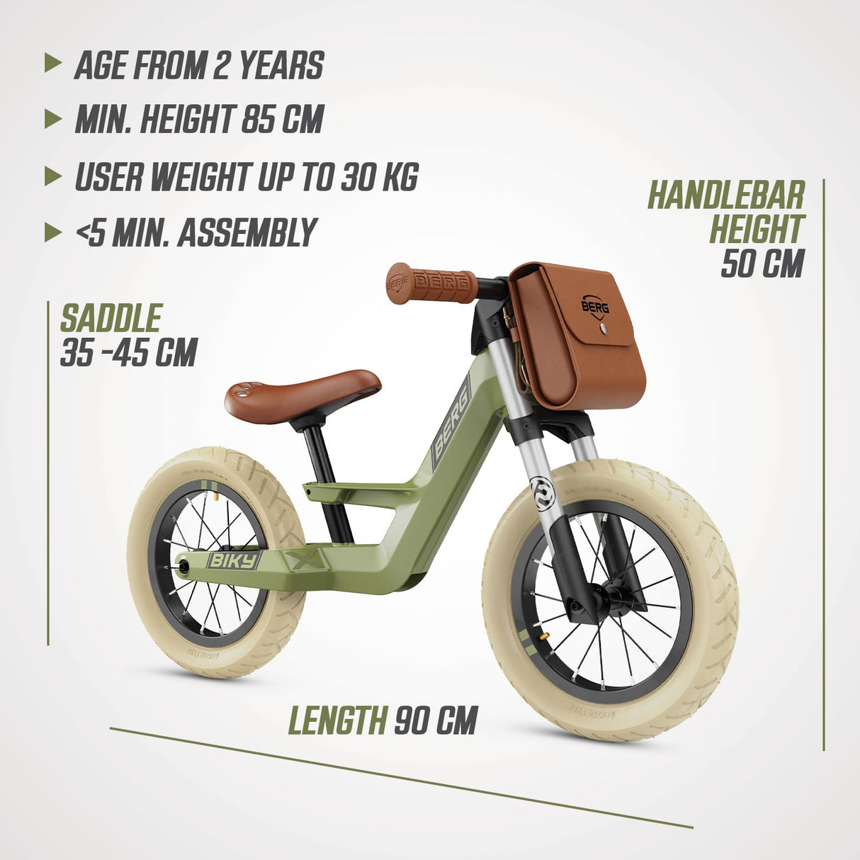 Berg Biky Retro Bicicleta sin Pedales 2 años, Juguetes Infantiles, Ligera, Sillín de Altura Ajustable, hasta 25kg, Verde