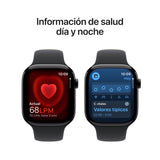 Apple Watch Series 10 GPS Smartwatch con Caja de Aluminio Negro Brillante de 46 mm y Correa Deportiva Negro - Talla M/L. Monitor de entreno, App ECG, Pantalla Retina Siempre Activa