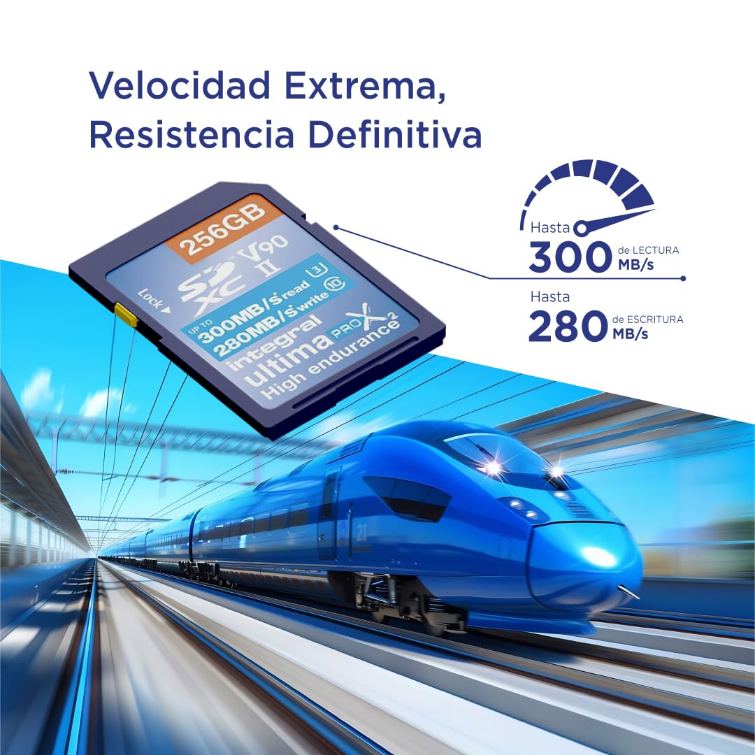 Integral Tarjeta SD de 256 GB UHS-II V90 con velocidades de Lectura de hasta 300 MB/s y velocidades de Escritura de 280 MB/s, Tarjeta de Memoria de óptima Velocidad Profesional SDXC