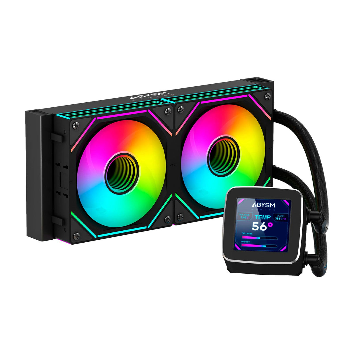 ABYSM Gaming Refrigeración Líquida OCEANIC 240 Black ARGB, con Pantalla LCD de 2,8’’ Personalizable, para Monitorear Temperatura del CPU, Velocidad de Ventiladores y Otros Parámetros