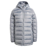 adidas Mujer Essentials 3-Stripes Light Down Hooded Parka, Grey, S