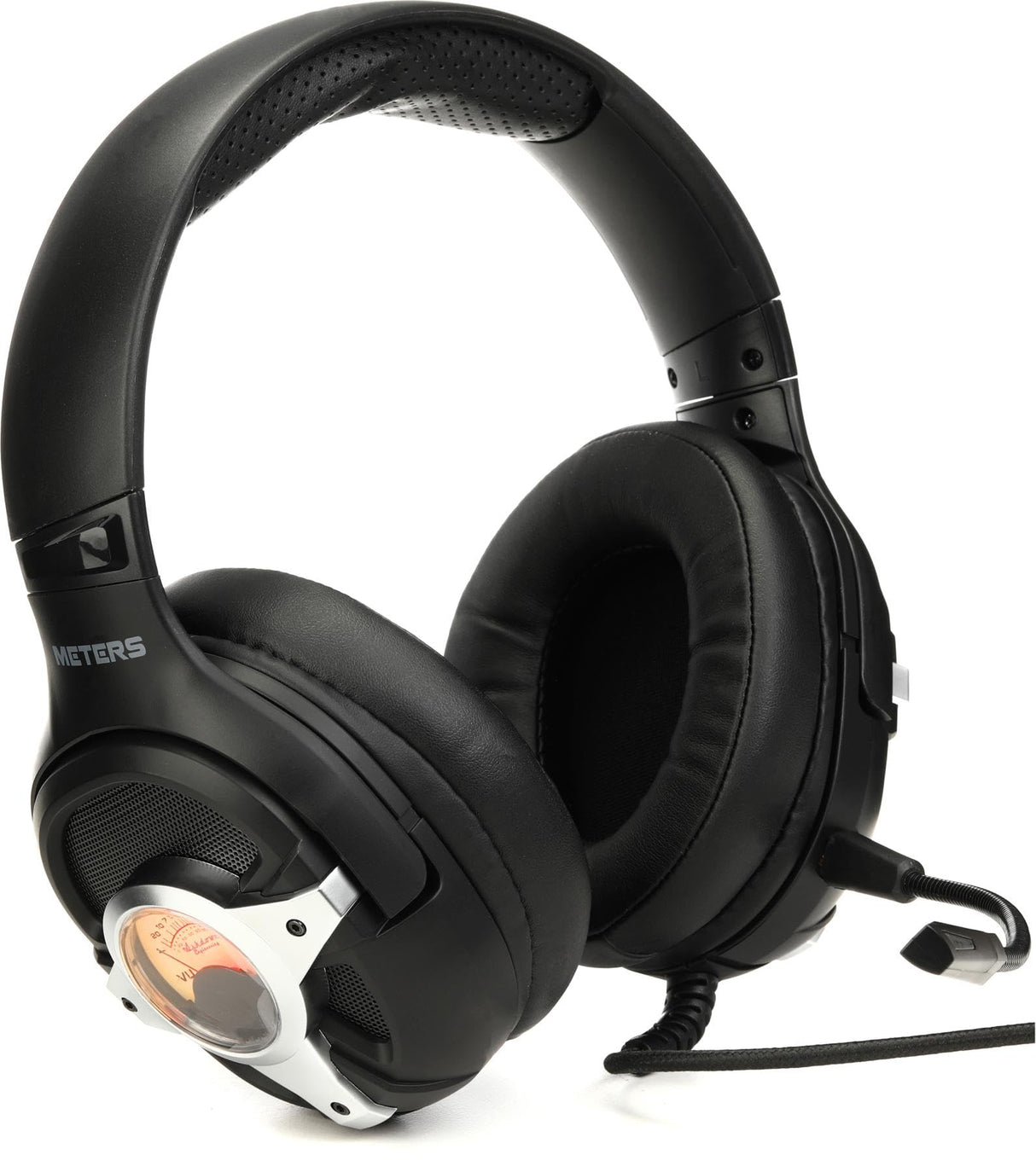 Meters M-Level-UP, Auriculares para Juegos, Sonido Envolvente 7.1, micrófono Desmontable, potentes Controladores de 50 mm, Control Remoto en línea, RGB Personalizado Brillante y VU único, Compatible