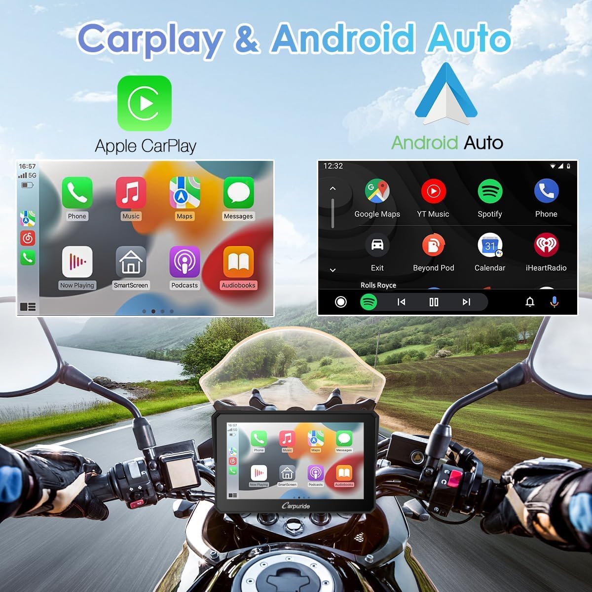 Carpuride W702 Pantalla GPS 7 Pulgadas CarPlay para Motocicleta - CarPlay Inalámbrico y Android Auto, Pantalla Táctil Impermeable, Bluetooth Dual, Navegación, Siri.