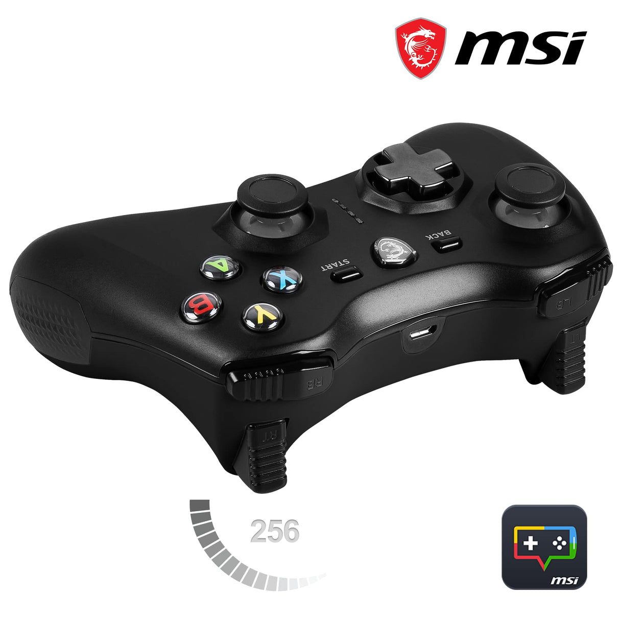MSI FORCE GC30 V2 Controlador Gamepad Inalámbrico para PC - 2.4 GHz, Batería 600mAh Li-ion, Cubiertas D-Pad Intercambiables, 2 Motores de Vibración, USB 2.0 - Con Cable/Inalámbrico