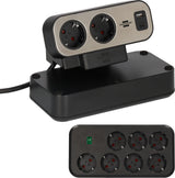 Brennenstuhl Regleta de sobremesa dúplex con Interruptor y protección contra sobretensiones (Regleta Enchufes con USB C Power Delivery, 1x USB C y 1x USB A, 9X enchufes, 2m) Plata/Negro