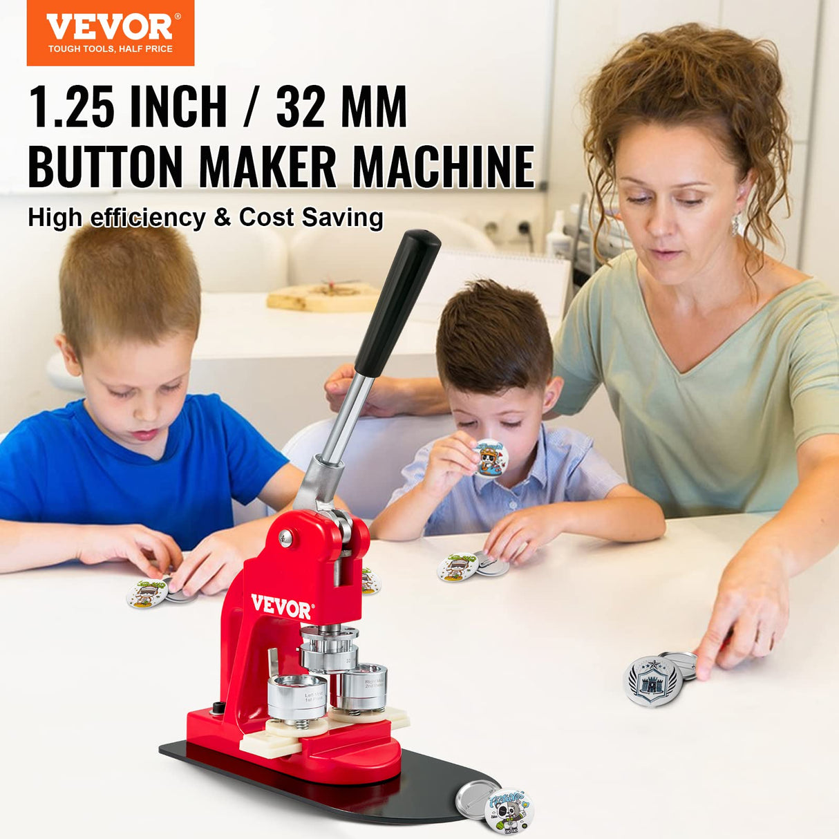 VEVOR Máquina para Fabricar Botones Diámetro de 32 mm Cortador de Círculo de Insignia 29x15,5x48,5 cm Hierro y ABS Máquina para Hacer Pines Chapas Lazos Llaveros Abrebotellas Personalizadas 500 Piezas