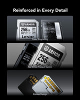 Lexar Armor Silver Pro Tarjeta SD 256 GB, Tarjeta de Memoria SD UHS-II, Acero Inoxidable, C10, U3, V60, vídeo 6K UHD, hasta 280 MB/s de Lectura, 160 MB/s de Escritura, Tarjeta SDXC para DSLR/cámaras